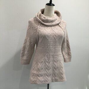 SLEEPING ON SNOW Anthropologie Wool Angora Blend Knit Heart Turtleneck Sweater